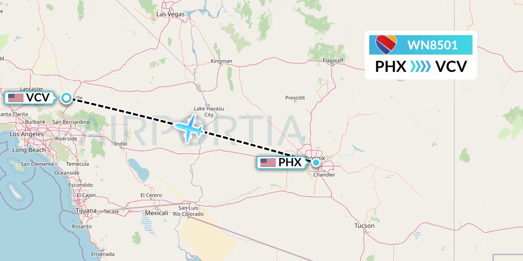 WN8501 Southwest Airlines Flight Map: Phoenix to Victorville