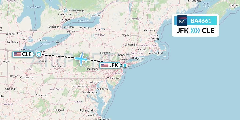 BA4661 British Airways Flight Map: New York to Cleveland
