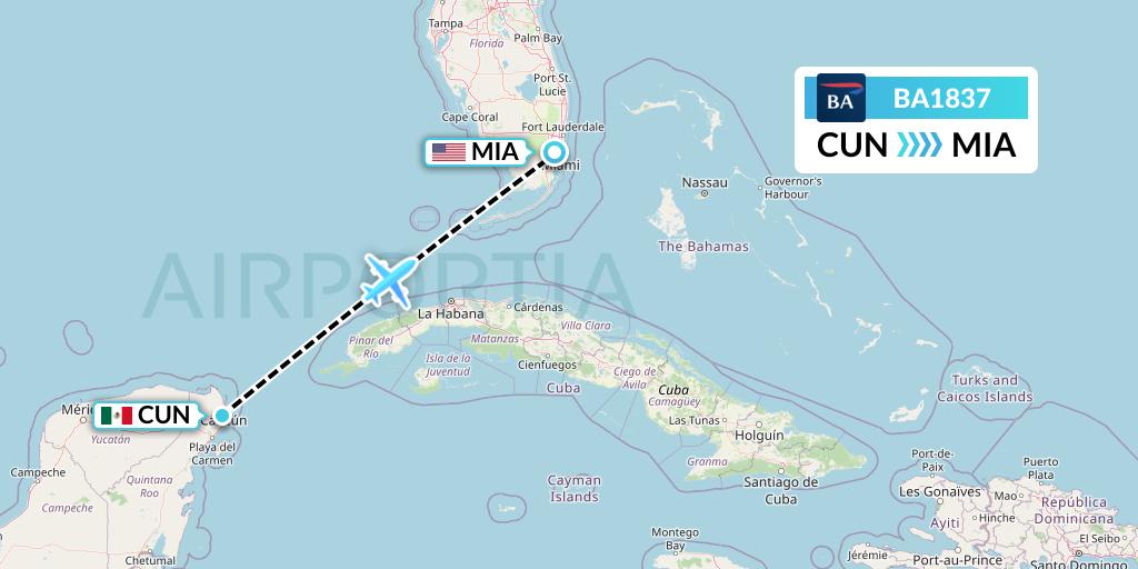 BA1837 British Airways Flight Map: Cancun to Miami