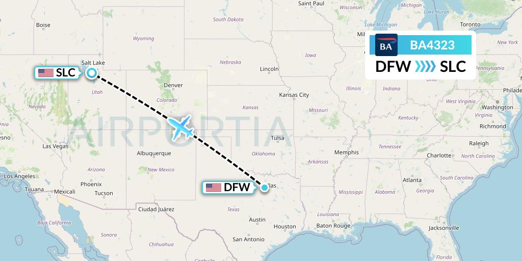 BA4323 British Airways Flight Map: Dallas to Salt Lake City