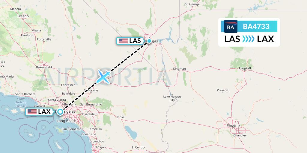BA4733 British Airways Flight Map: Las Vegas to Los Angeles