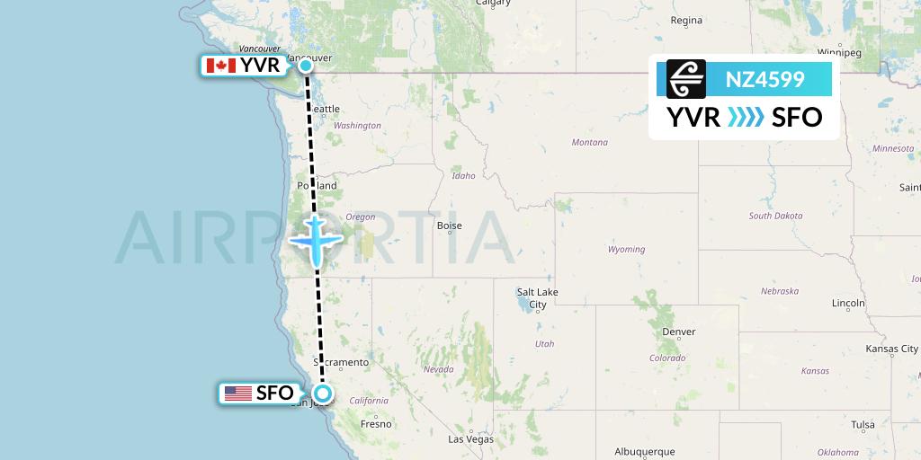 NZ4599 Air New Zealand Flight Map: Vancouver to San Francisco