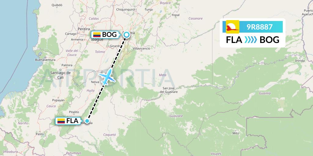 9R8887 Satena Flight Map: Florencia to Bogota