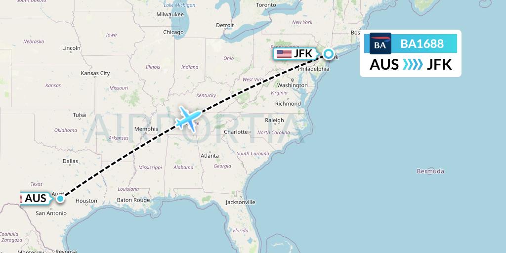 BA1688 British Airways Flight Map: Austin to New York