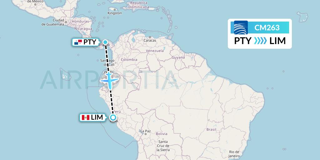 CM263 Copa Airlines Flight Map: Panama City to Lima