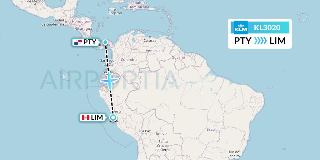 KL3020 KLM Flight Map: Panama City to Lima