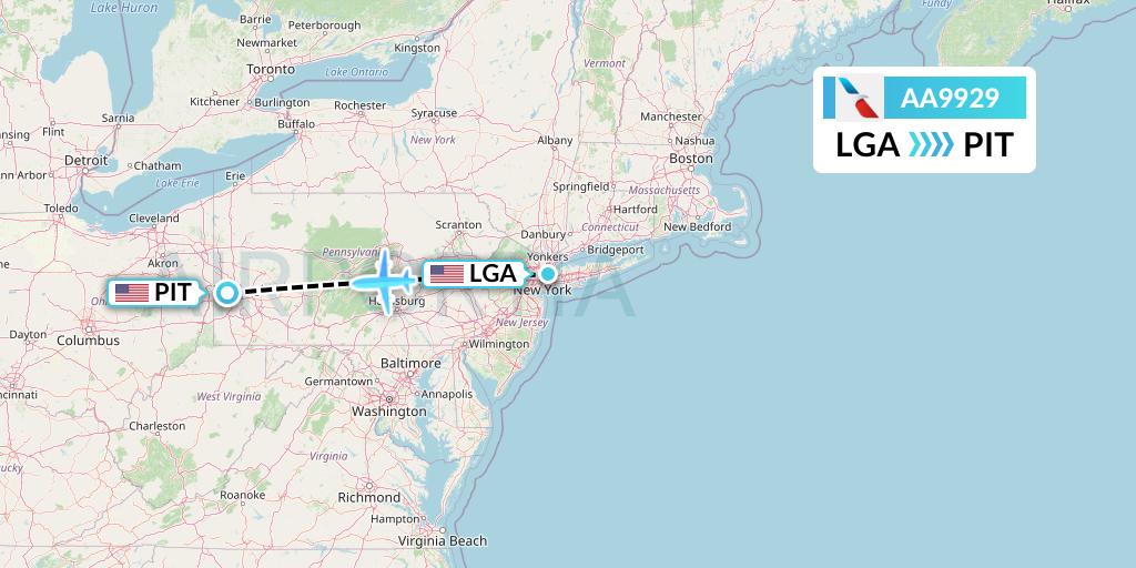 AA9929 American Airlines Flight Map: New York to Pittsburgh