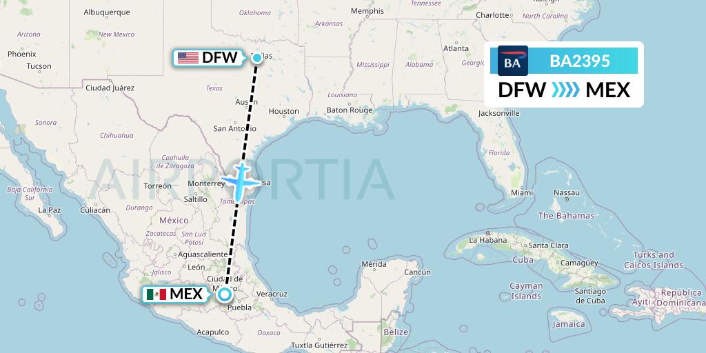 BA2395 British Airways Flight Map: Dallas to Mexico City