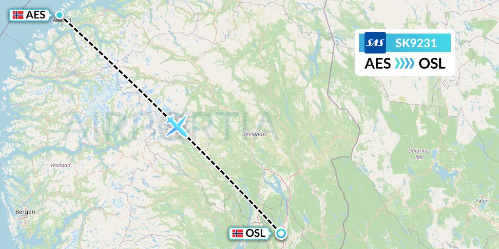 SK9231 SAS Flight Map: Alesund to Oslo