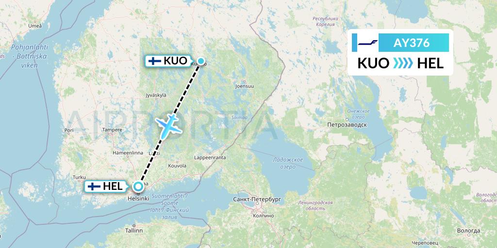 AY376 Finnair Flight Map: Kuopio to Helsinki