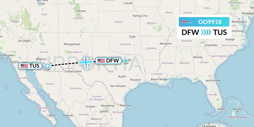 OO9918 SkyWest Airlines Flight Map: Dallas to Tucson