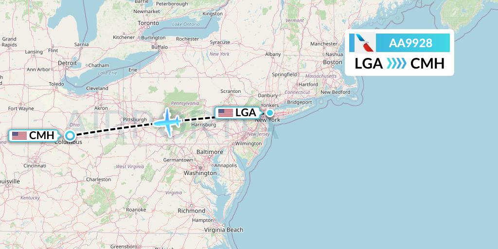 AA9928 American Airlines Flight Map: New York to Columbus