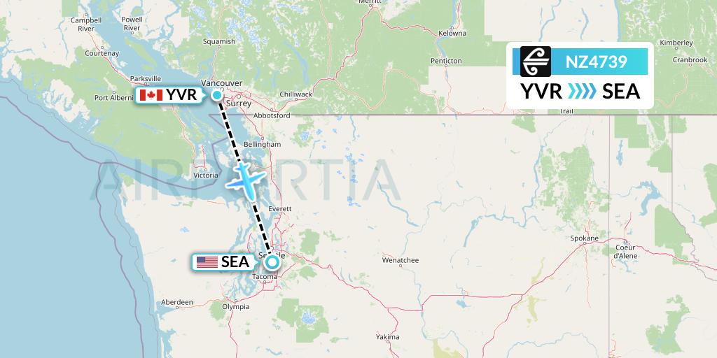NZ4739 Air New Zealand Flight Map: Vancouver to Seattle