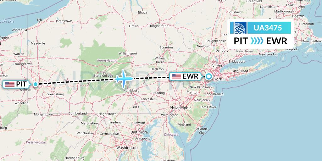 UA3475 United Airlines Flight Map: Pittsburgh to New York