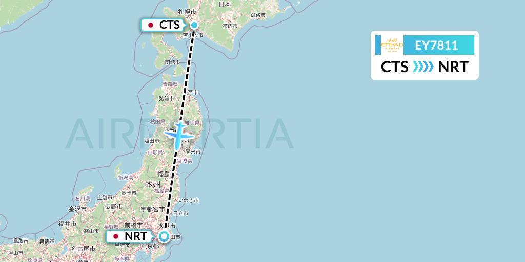 EY7811 Etihad Airways Flight Map: Sapporo to Tokyo
