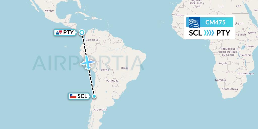CM475 Copa Airlines Flight Map: Santiago to Panama City