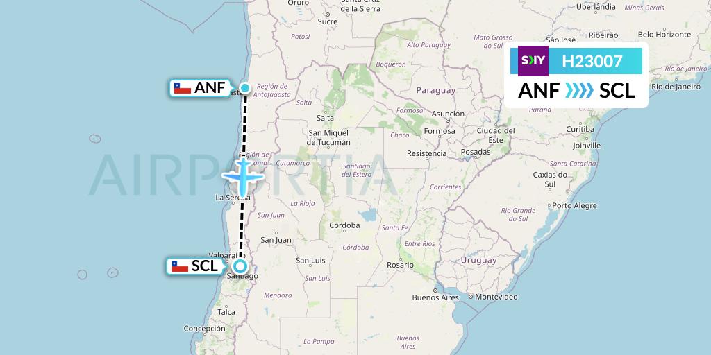H23007 Sky Airline Flight Map: Antofagasta to Santiago
