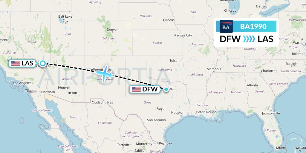 BA1990 British Airways Flight Map: Dallas to Las Vegas