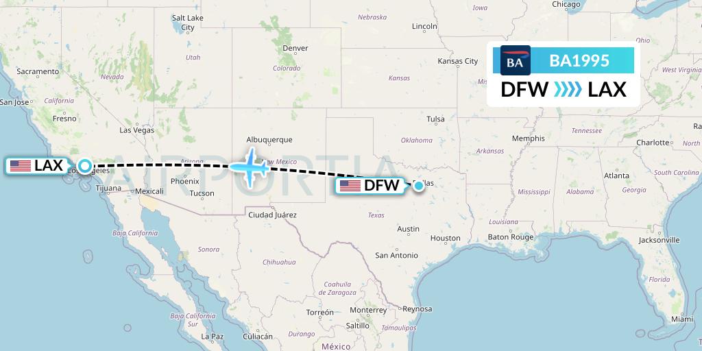 BA1995 British Airways Flight Map: Dallas to Los Angeles