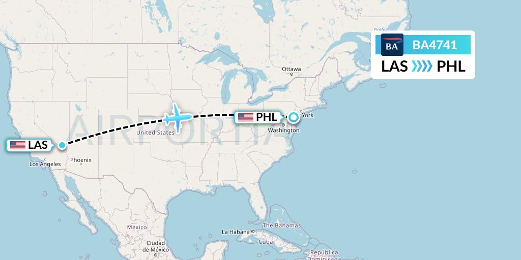 BA4741 British Airways Flight Map: Las Vegas to Philadelphia