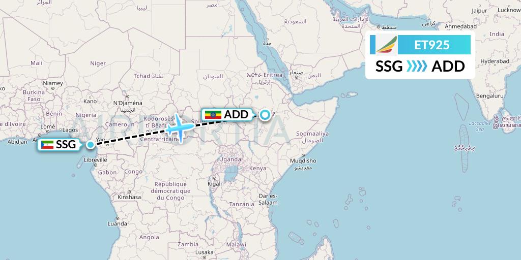 ET925 Ethiopian Airlines Flight Map: Malabo to Addis Ababa