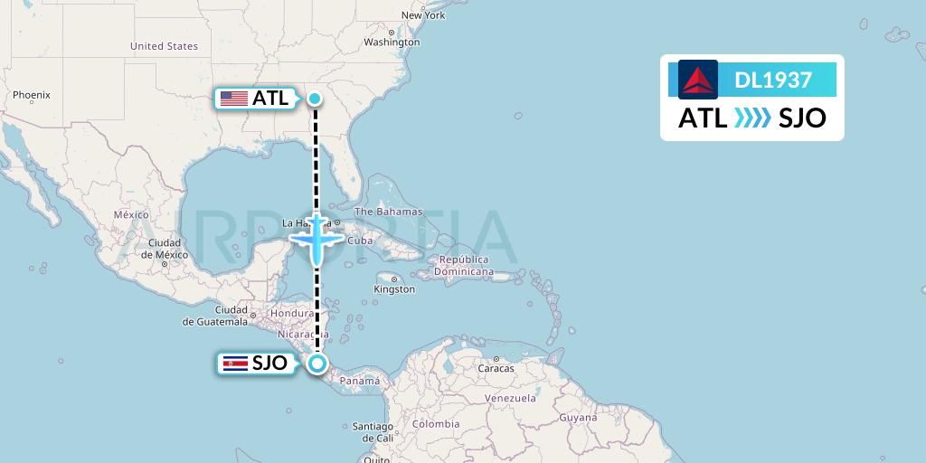 DL1937 Delta Air Lines Flight Map: Atlanta to San Jose