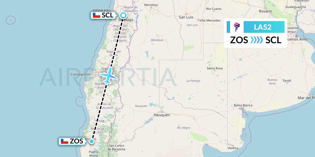 LA52 LAN Airlines Flight Map: Osorno to Santiago