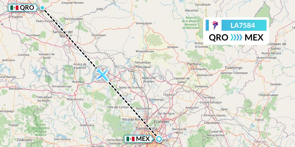LA7584 LAN Airlines Flight Map: Queretaro to Mexico City