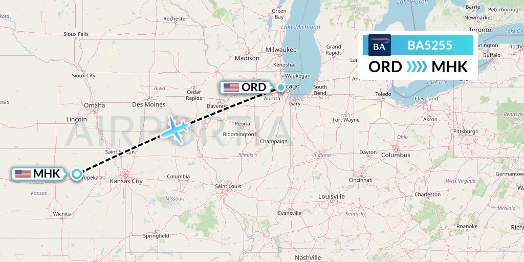 BA5255 British Airways Flight Map: Chicago to Manhattan