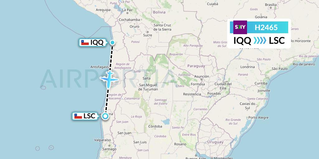 H2465 Sky Airline Flight Map: Iquique to La Serena