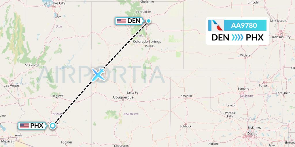 AA9780 American Airlines Flight Map: Denver to Phoenix