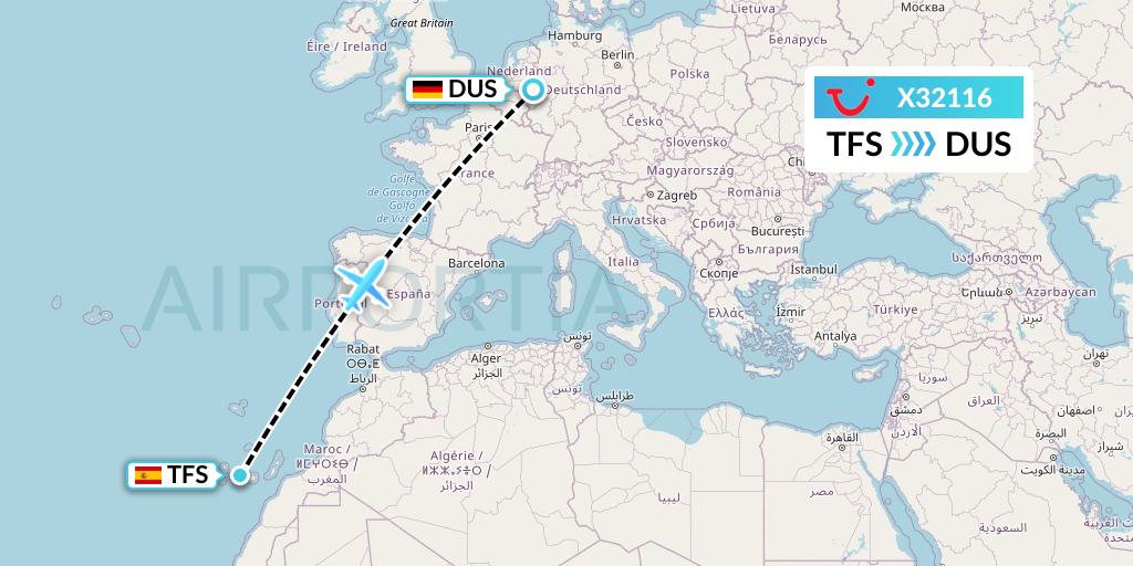 X32116 TUI fly Germany Flight Map: Tenerife to Dusseldorf