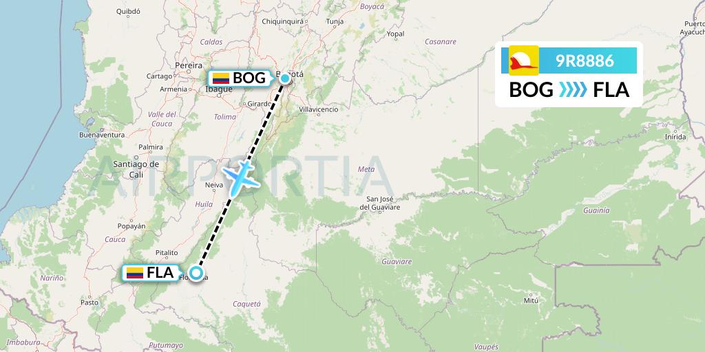 9R8886 Satena Flight Map: Bogota to Florencia