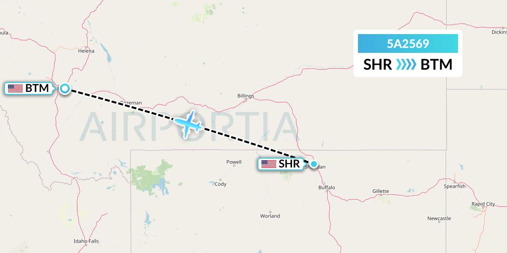 5A2569 Alpine Air Express Flight Map: Sheridan to Butte