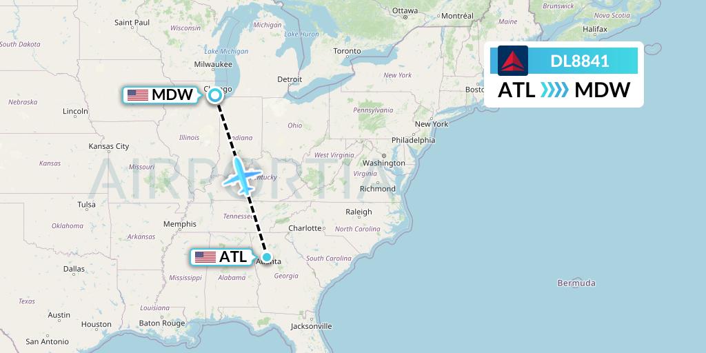 DL8841 Delta Air Lines Flight Map: Atlanta to Chicago