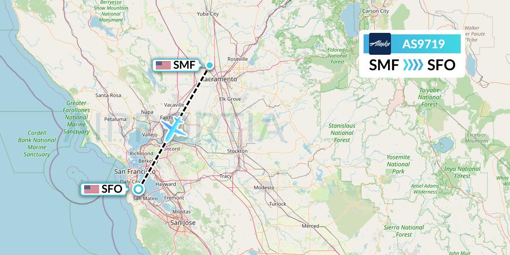 AS9719 Alaska Airlines Flight Map: Sacramento to San Francisco