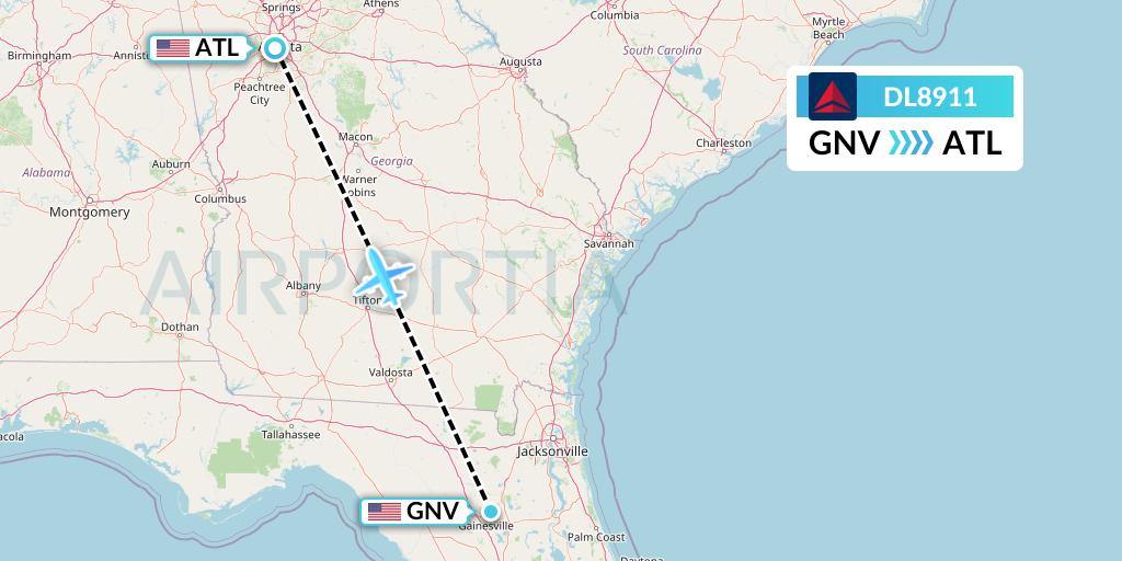 DL8911 Delta Air Lines Flight Map: Gainesville to Atlanta