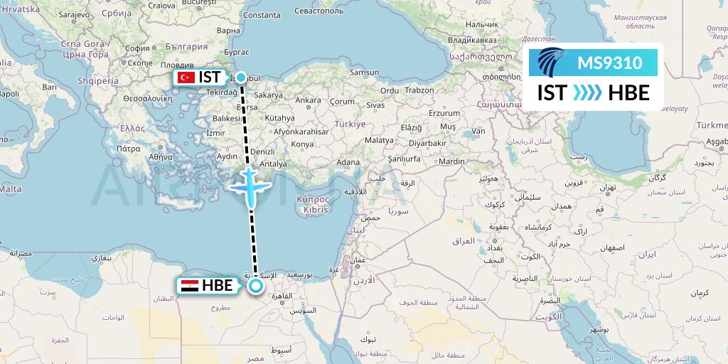 MS9310 EgyptAir Flight Map: Istanbul to Alexandria