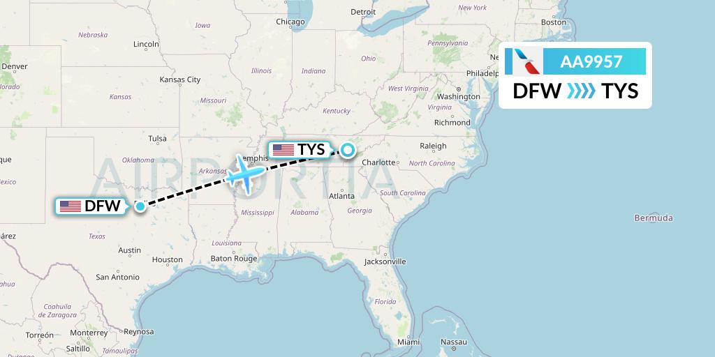 AA9957 American Airlines Flight Map: Dallas to Knoxville
