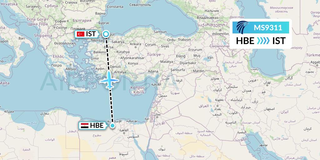 MS9311 EgyptAir Flight Map: Alexandria to Istanbul
