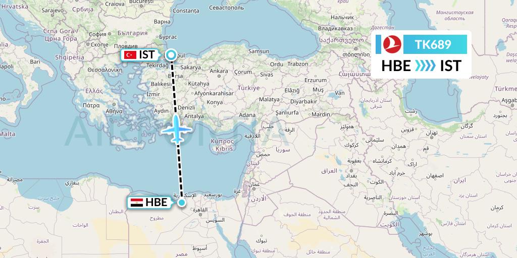 TK689 Turkish Airlines Flight Map: Alexandria to Istanbul