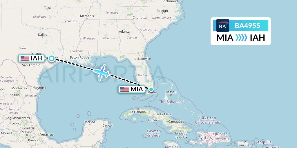 BA4955 British Airways Flight Map: Miami to Houston