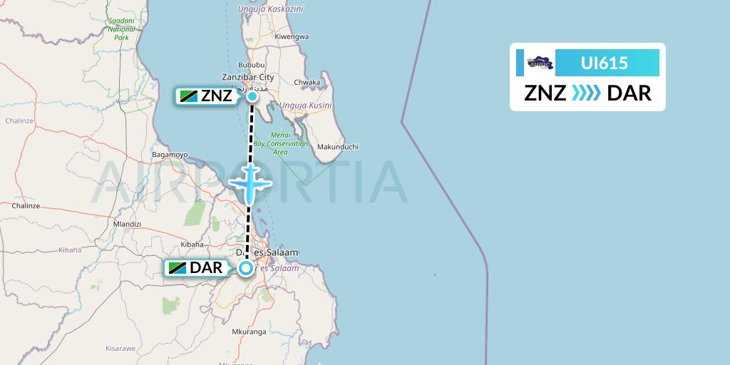 UI615 Auric Air Flight Map: Zanzibar to Dar-es-Salaam