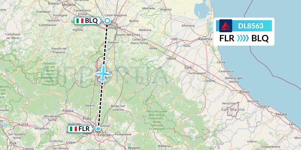 DL8563 Delta Air Lines Flight Map: Florence to Bologna