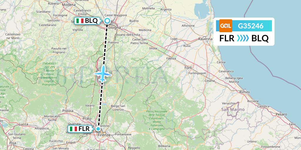 G35246 GOL Transportes Aeros Flight Map: Florence to Bologna