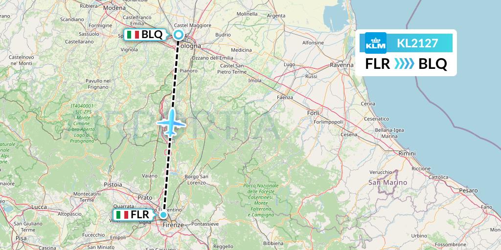 KL2127 KLM Flight Map: Florence to Bologna