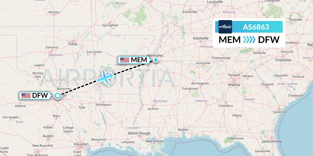 AS6863 Alaska Airlines Flight Map: Memphis to Dallas