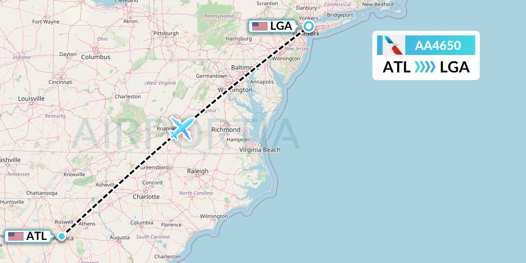 AA4650 American Airlines Flight Map: Atlanta to New York