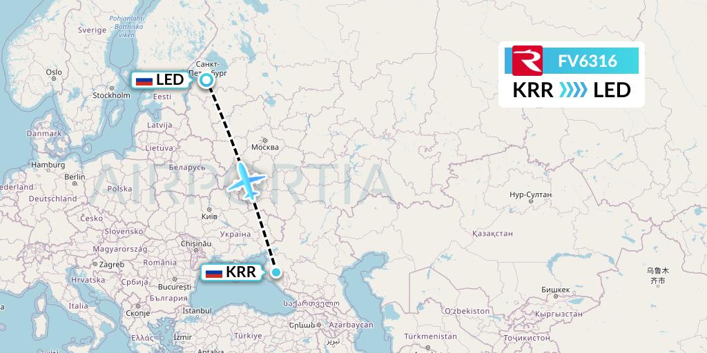 FV6316 Rossiya Flight Map: Krasnodar to St. Petersburg