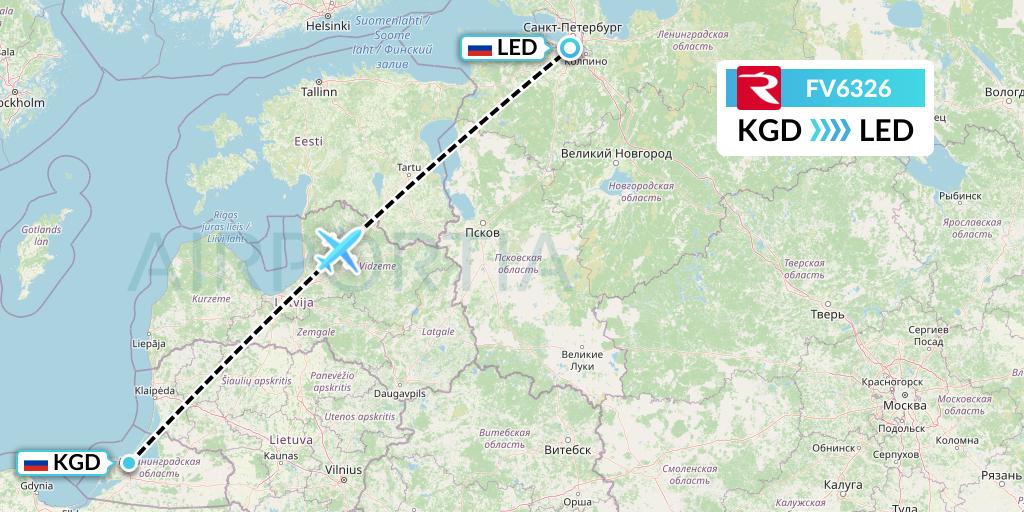 FV6326 Rossiya Flight Map: Kaliningrad to St. Petersburg